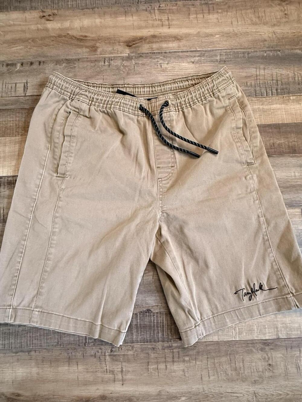 Tony Hawk Shorts‎ Mens Medium Tan Khaki Elastic Waist Skate Chino Stretch
